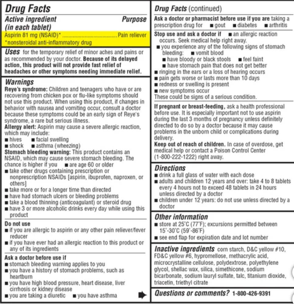 Kirkland Signature Low Dose Aspirin, 81 mg, 365 Tablets
