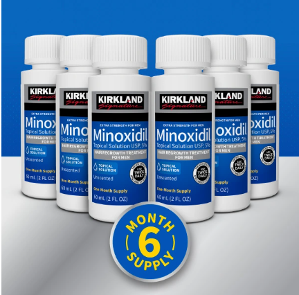 Kirkland Signature Hair Regrowth Treatment Extra Strength for Men, 5% Minoxidil Topical Solution, 2 fl oz, 6-pack
