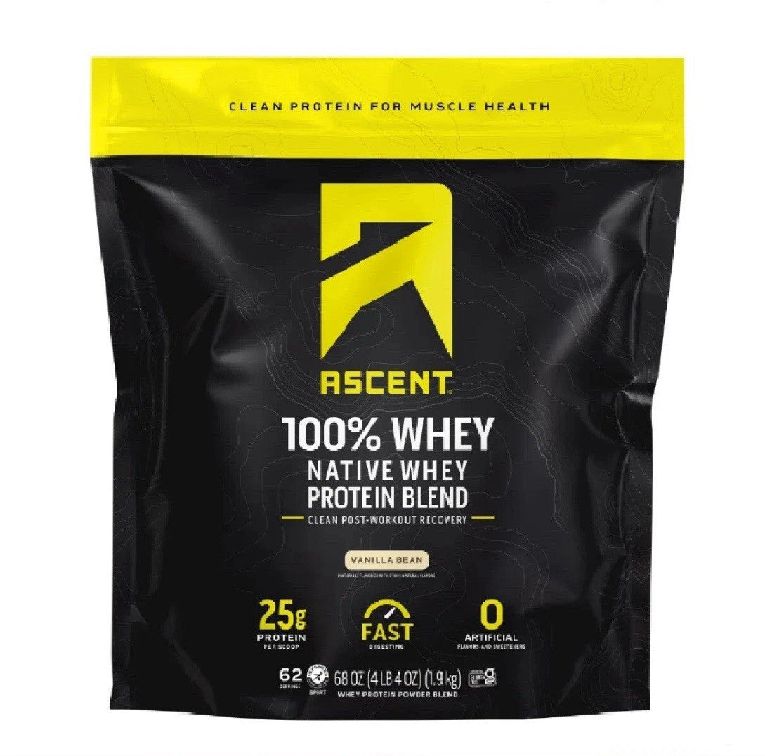 Ascent 100% Whey, Native Whey Protein Blend, Vanilla Bean, 4.25 lbs