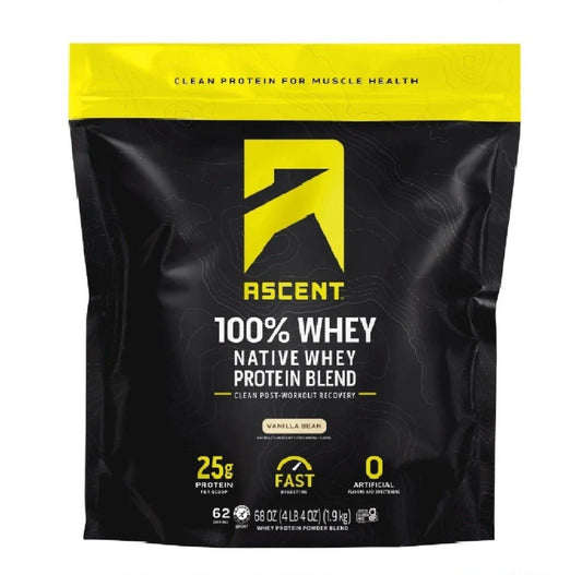 Ascent 100% Whey, Native Whey Protein Blend, Vanilla Bean, 4.25 lbs