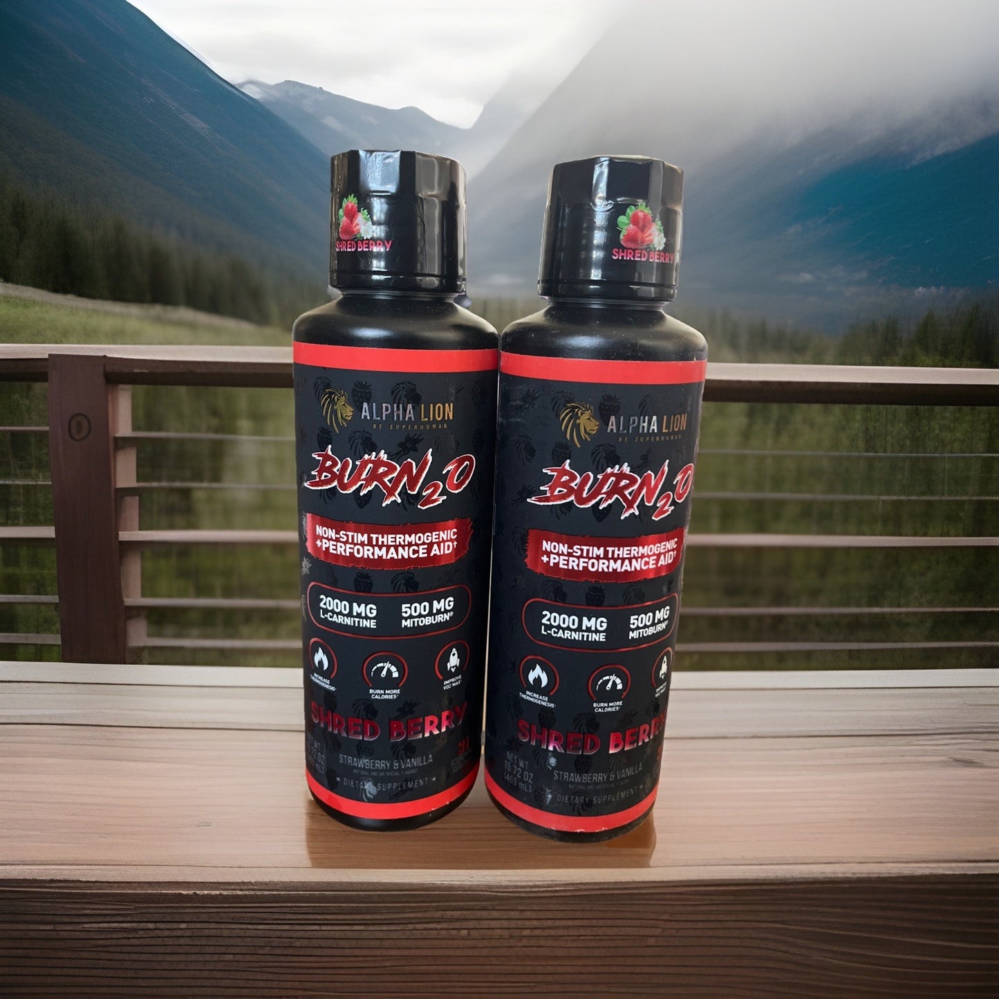 2 X ALPHA LION, Burn2O, Shred Berry, 15.72 oz (465 ml)
