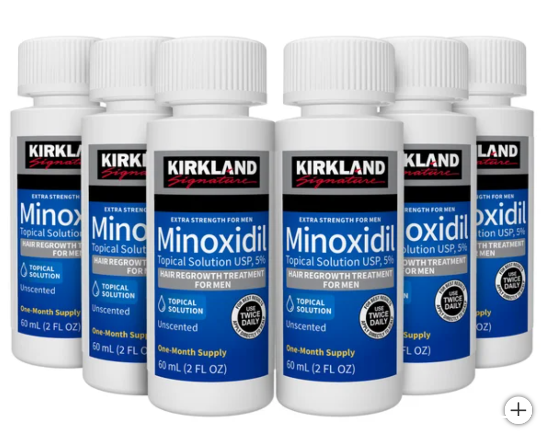 Kirkland Signature Hair Regrowth Treatment Extra Strength for Men, 5% Minoxidil Topical Solution, 2 fl oz, 6-pack