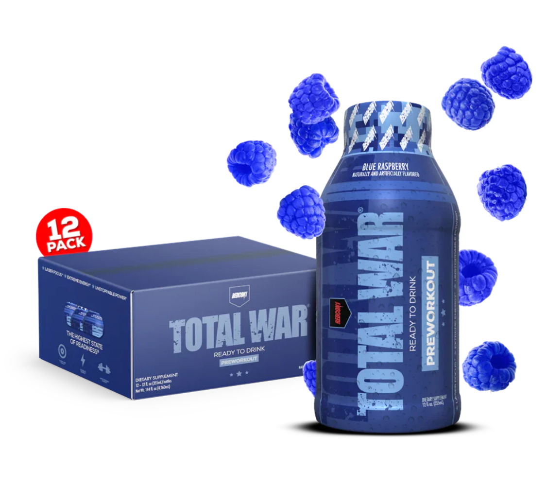 Redcon1 Total War RTD 12 Pack – Ready-to-Drink Pre-Workout Energy for Focus, Intensity & Performance