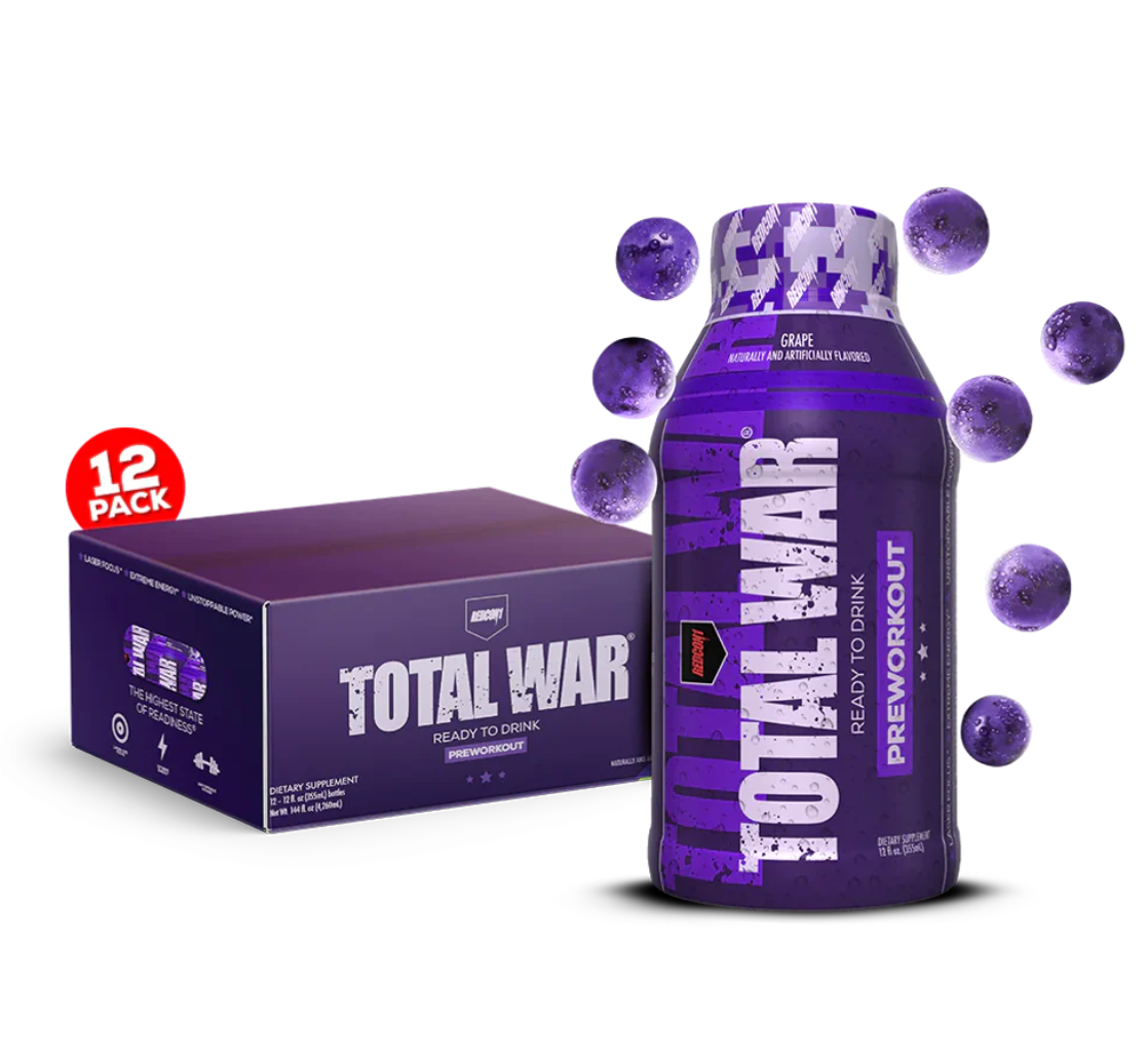 Redcon1 Total War RTD 12 Pack – Ready-to-Drink Pre-Workout Energy for Focus, Intensity & Performance