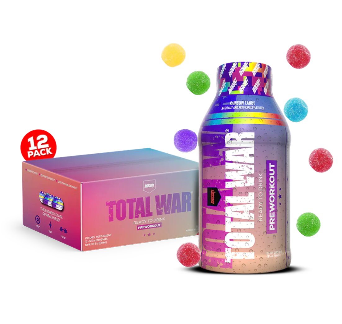 Redcon1 Total War RTD 12 Pack – Ready-to-Drink Pre-Workout Energy for Focus, Intensity & Performance