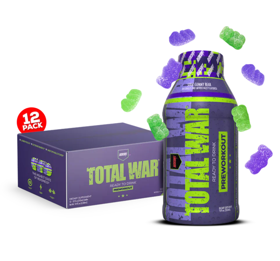Redcon1 Total War RTD 12 Pack – Ready-to-Drink Pre-Workout Energy for Focus, Intensity & Performance