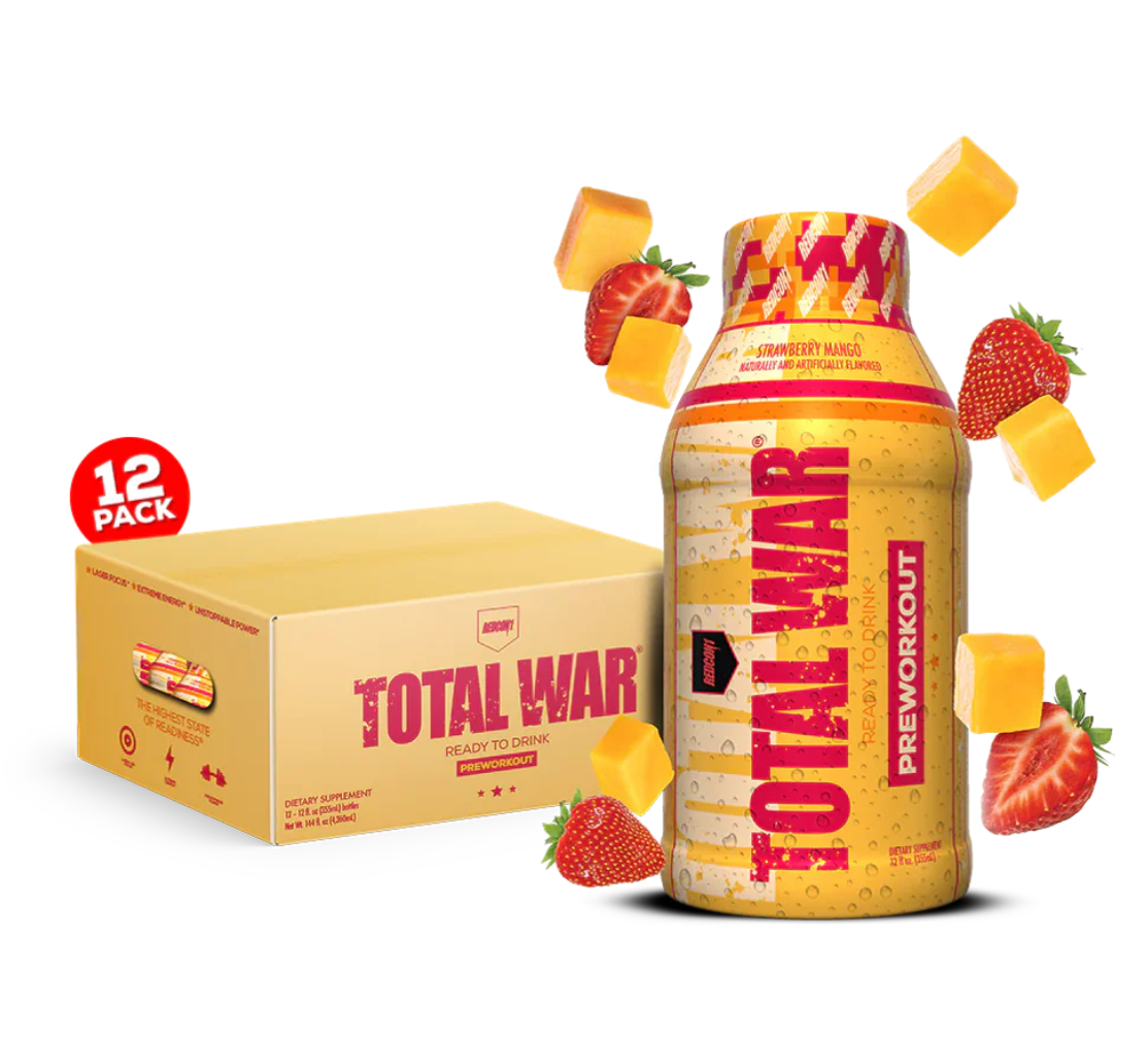Redcon1 Total War RTD 12 Pack – Ready-to-Drink Pre-Workout Energy for Focus, Intensity & Performance
