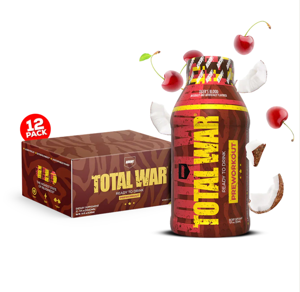 Redcon1 Total War RTD 12 Pack – Ready-to-Drink Pre-Workout Energy for Focus, Intensity & Performance