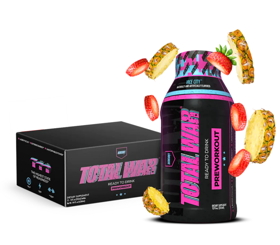 Redcon1 Total War RTD 12 Pack – Ready-to-Drink Pre-Workout Energy for Focus, Intensity & Performance