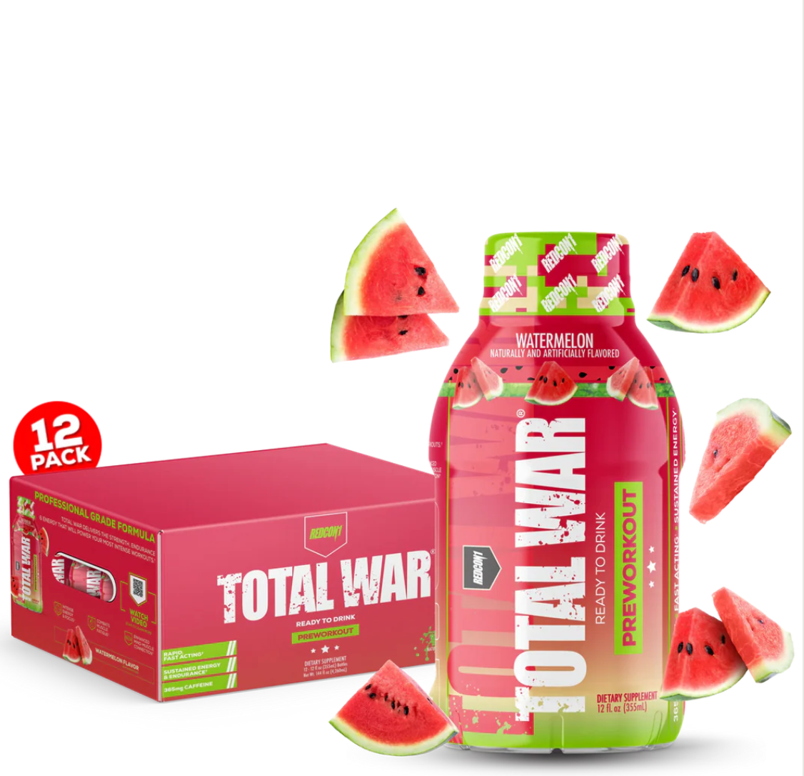 Redcon1 Total War RTD 12 Pack – Ready-to-Drink Pre-Workout Energy for Focus, Intensity & Performance